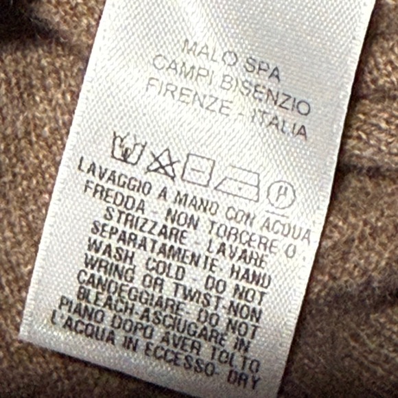 Malo 100 Cashmere Argyle Turtleneck Sweater Men Italian Size 56 Taupe - Picture 9 of 10